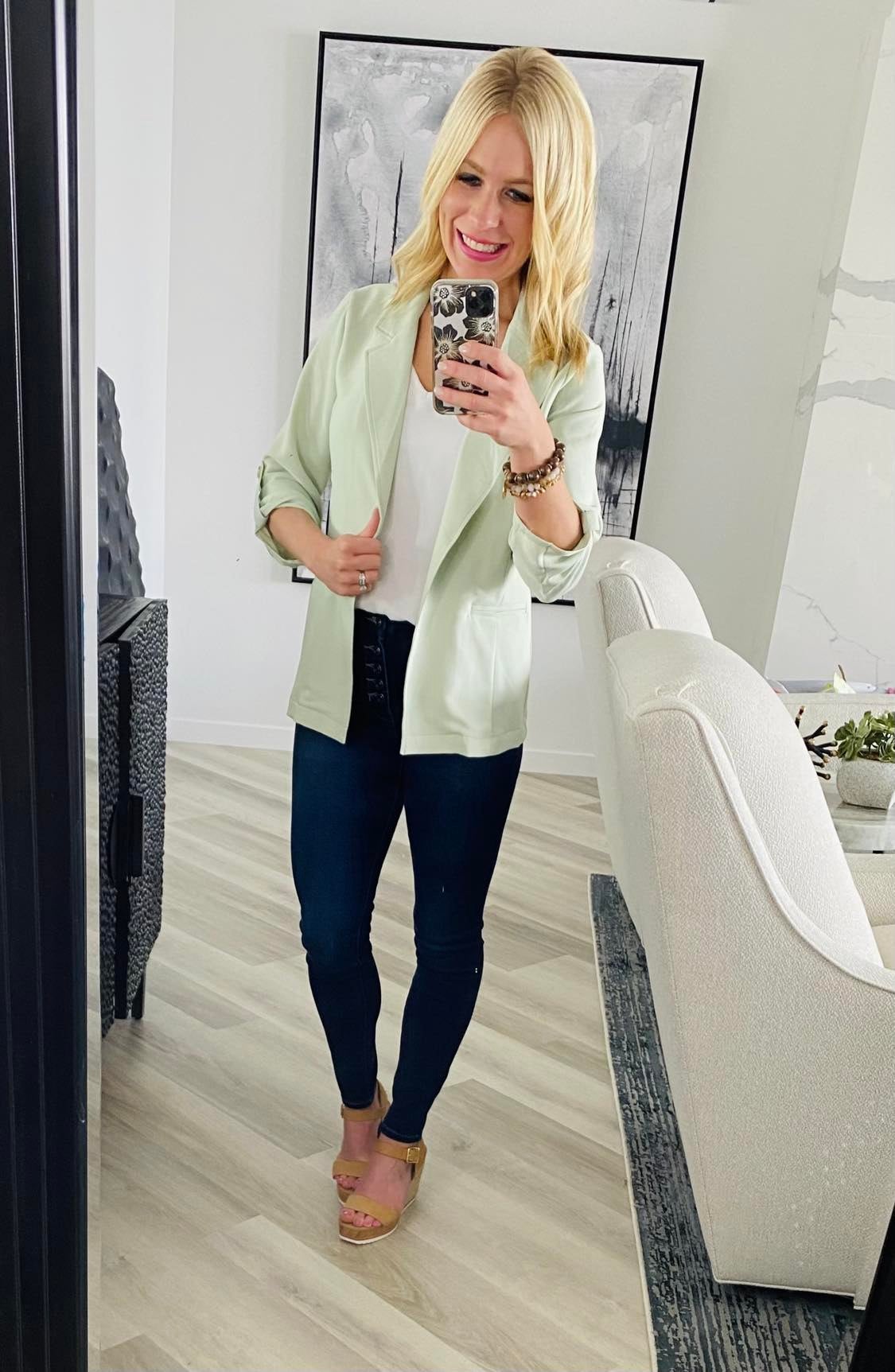 Three quarter sleeve blazer sale